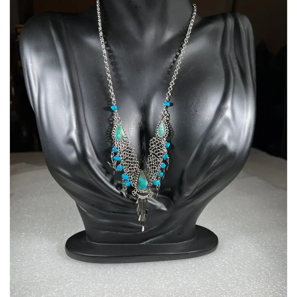 Vintage Natural Stone Hand Crafted Wire Wrap Necklace 80s 90s Southwestern Look - Picture 13 of 16